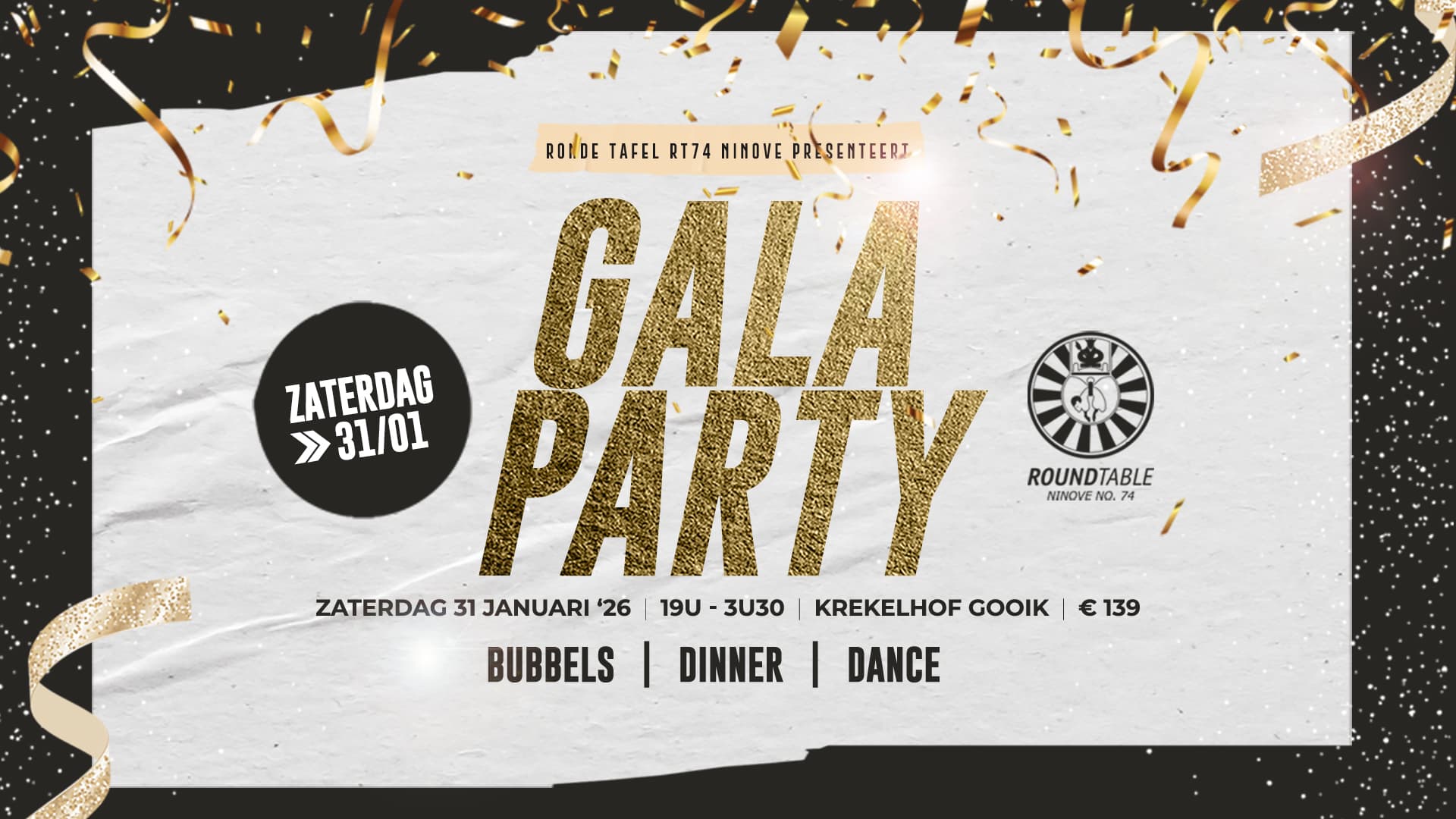 Gala Party 2026 - Ronde Tafel RT74 Ninove presenteert een exclusief galabal